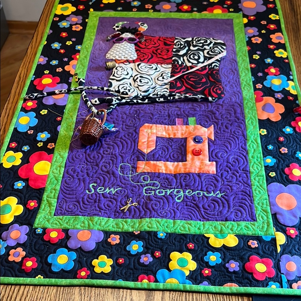 Handcrafted Floral Sewing Machine Wall Art by Sew Gorgeous with cow motif